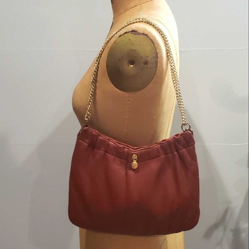 Vtg Leather Handbag w/ Chain Strap